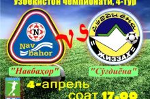"Navbahor": "So'g'diyona"ga qarshi o'yin 17.00 da boshlanadi